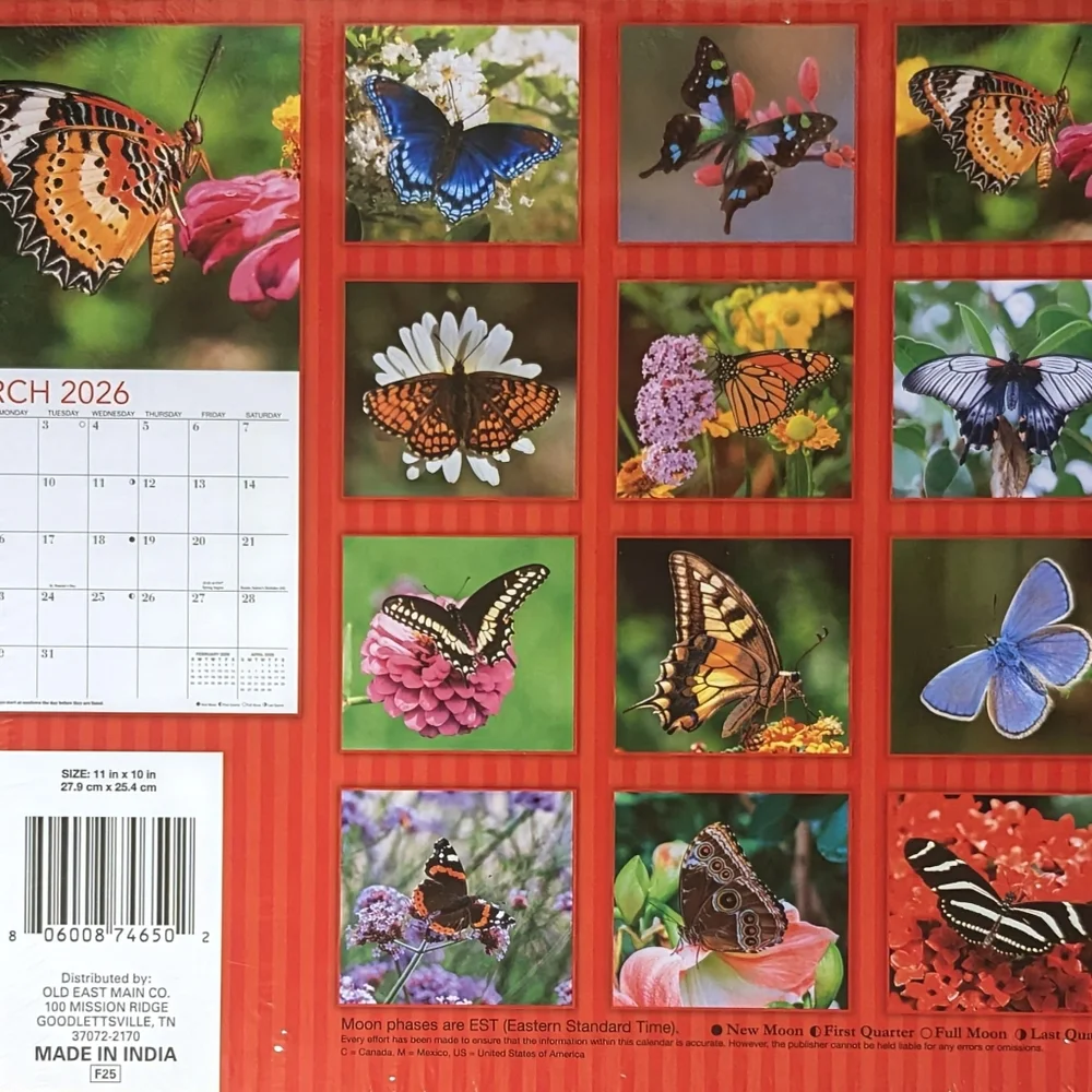 2026 Calendar BUTTERFLIES 16 Month Hanging Wall 11